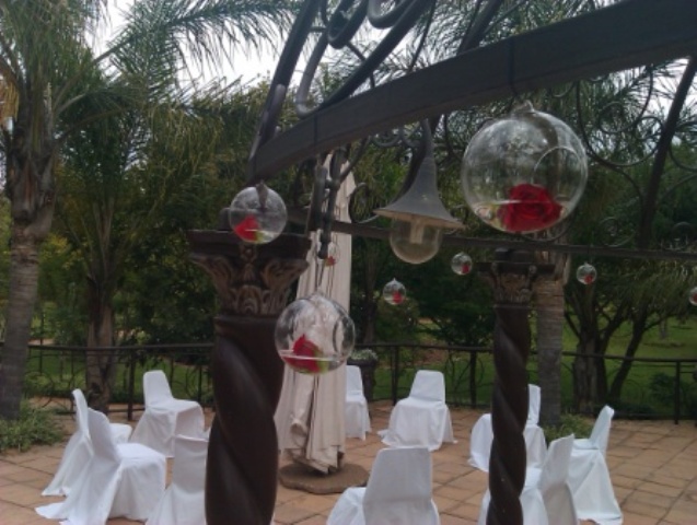 Gazebo glass balls with roses Patricia de Faria and Joao Soares at CHEZ CHARLENE